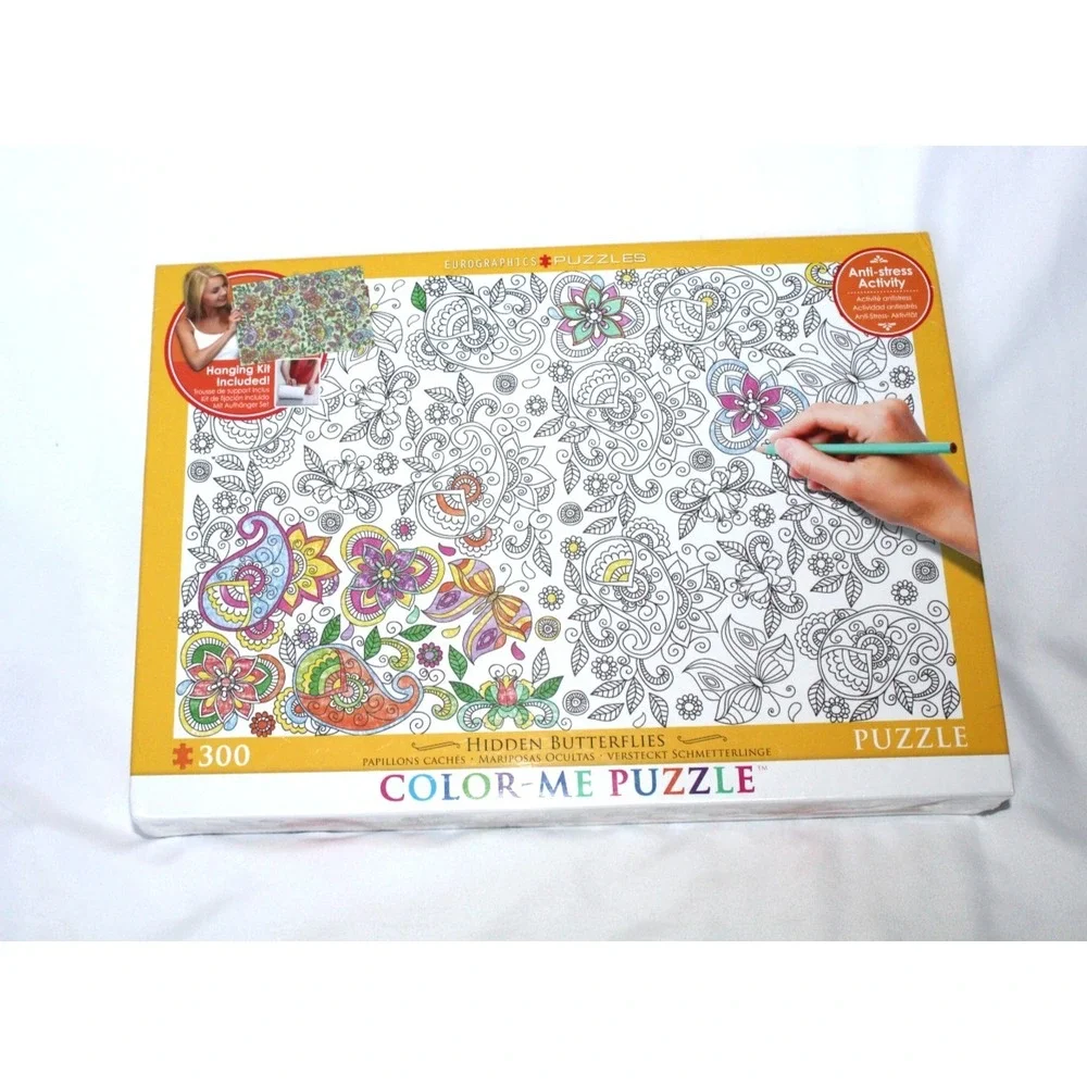 Color Me Puzzle Hidden Butterflies 300 Pc Eurographics Anti Stress Activity NEW
